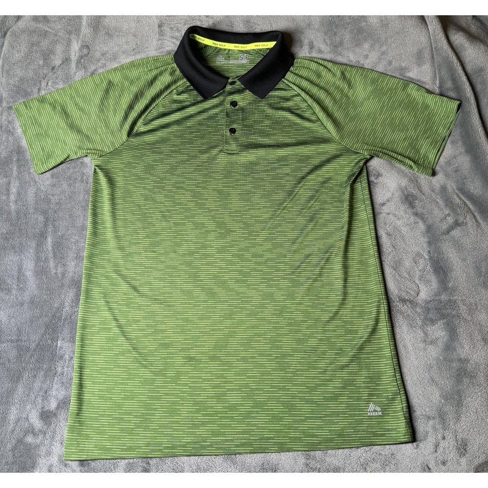 RBX Polo Shirt Mens Small Green Stripe X-Dri Golf Performance Stretch Athletic